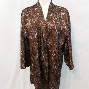 Victoria's Secret Brown Satin Paisley Kimono Robe Open Front One Size Lounge Spa